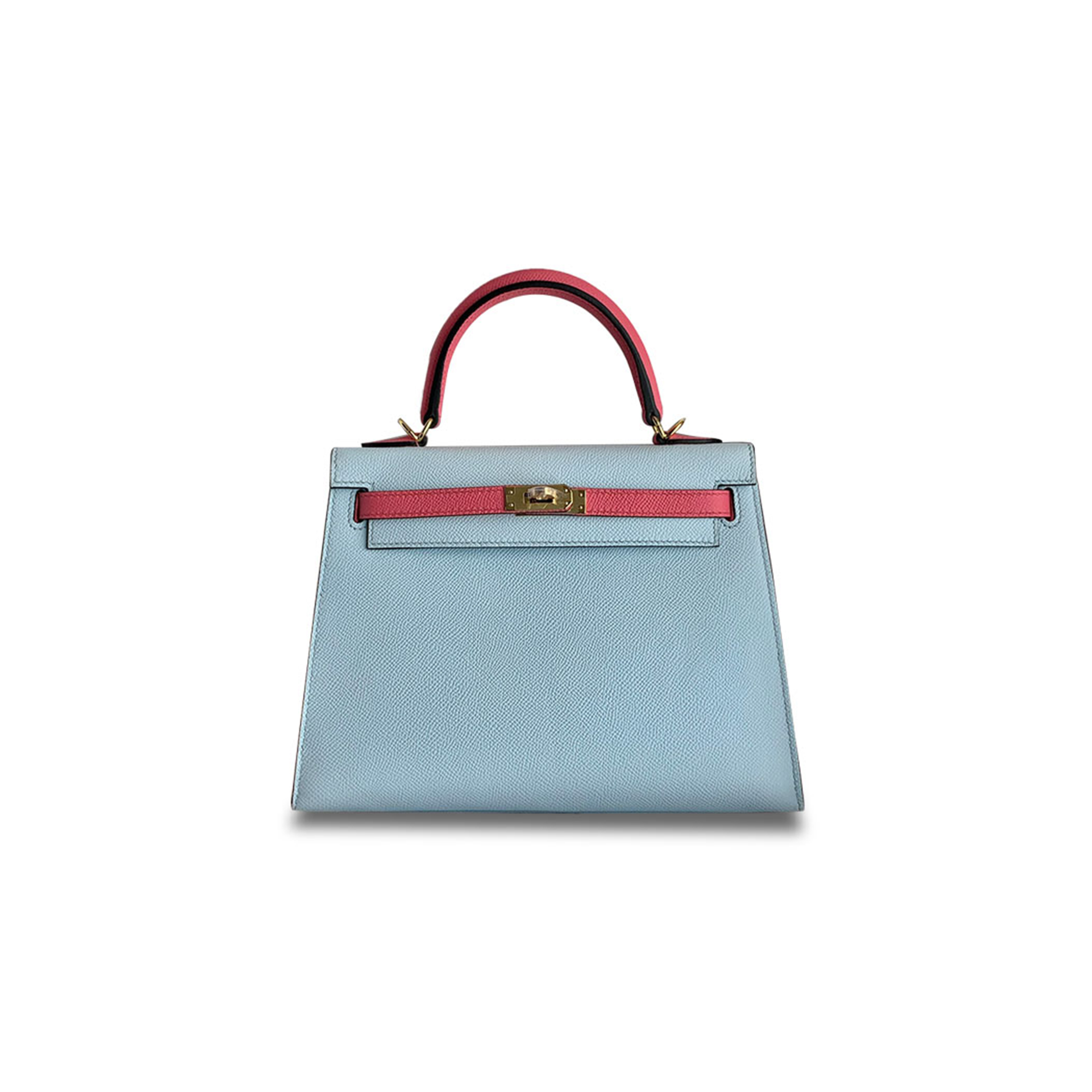HERMÈS MASTER  KELLY 25 EPSOM HOLY GRAIL BLUE LIPSTICK PINK GOLD BUCKLE (25*17*7cm) 